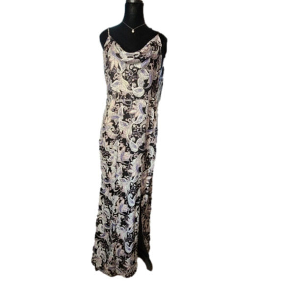 NWOT Size 14 Laundry by Shelli Paisley Print Maxi Slit Cocktail Dress - Picture 3 of 14